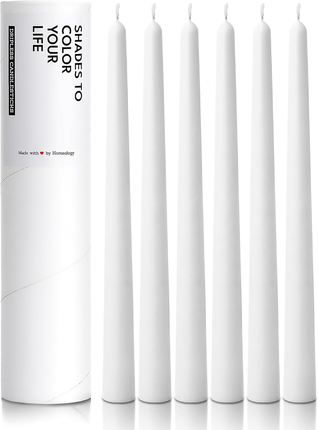 6 PK 10 Classic Taper Candles, White, 7-8 Hours Long Burning, Unscented Tall Candlesticks